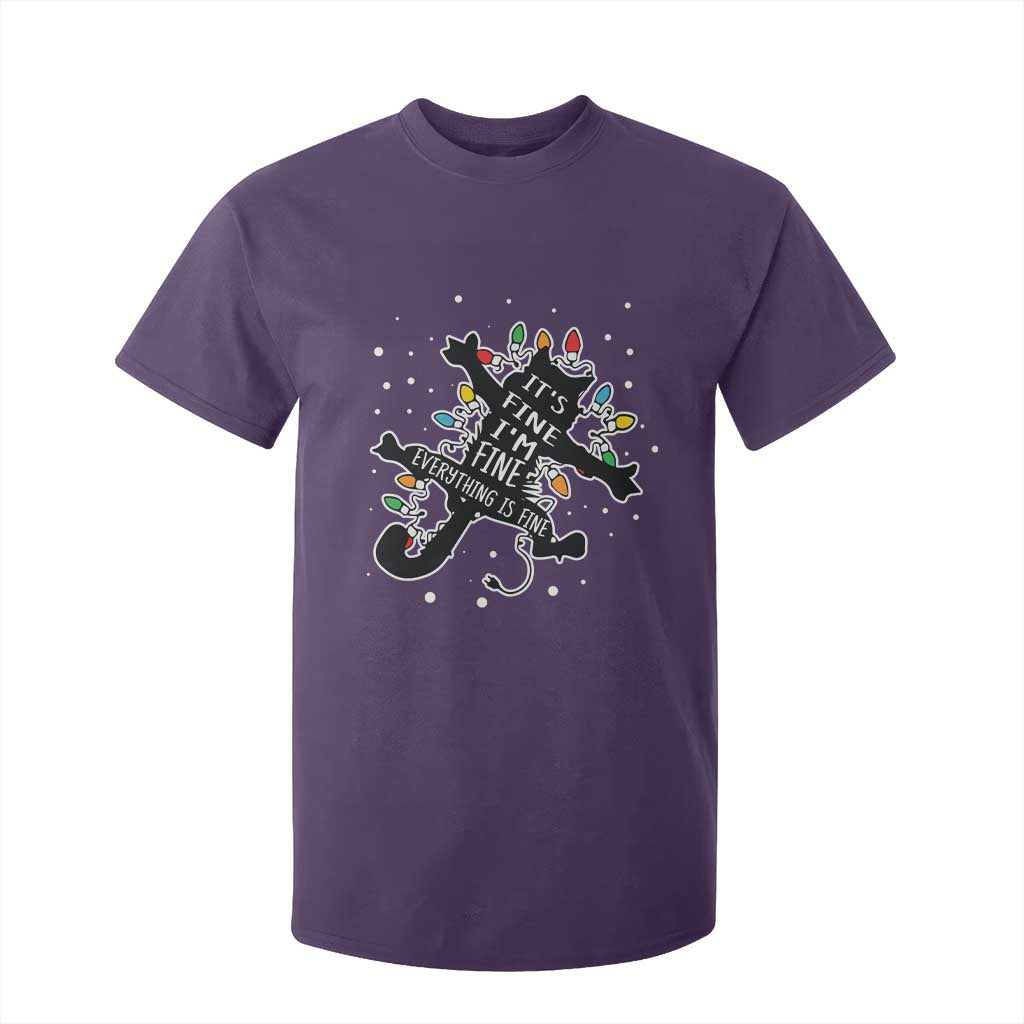 Funny Christmas It's Fine I'm Fine Everything Is Fine T Shirt For Kid Black Cat TS11 Purple Print Your Wear