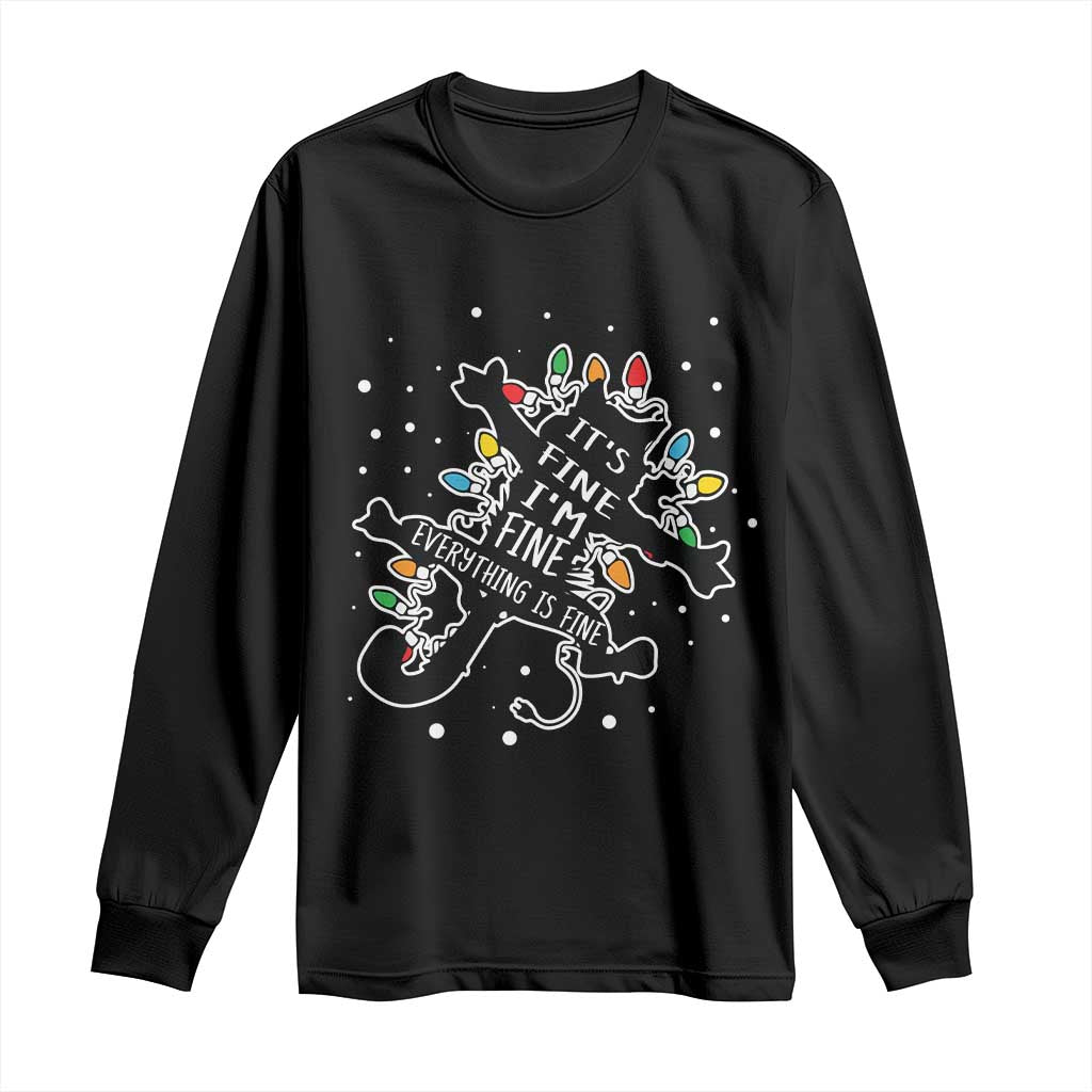 Funny Christmas It's Fine I'm Fine Everything Is Fine Long Sleeve Shirt Black Cat TS11 Black Print Your Wear