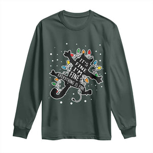 Funny Christmas It's Fine I'm Fine Everything Is Fine Long Sleeve Shirt Black Cat TS11 Dark Forest Green Print Your Wear