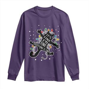 Funny Christmas It's Fine I'm Fine Everything Is Fine Long Sleeve Shirt Black Cat TS11 Purple Print Your Wear