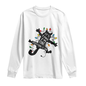 Funny Christmas It's Fine I'm Fine Everything Is Fine Long Sleeve Shirt Black Cat TS11 White Print Your Wear