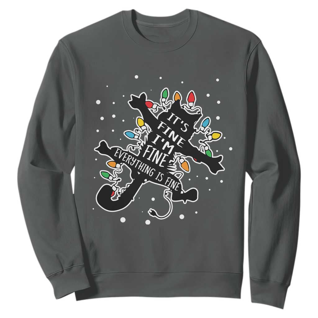 Funny Christmas It's Fine I'm Fine Everything Is Fine Sweatshirt Black Cat TS11 Dark Heather Print Your Wear