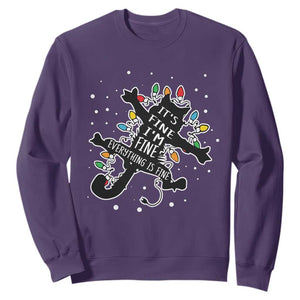 Funny Christmas It's Fine I'm Fine Everything Is Fine Sweatshirt Black Cat TS11 Purple Print Your Wear