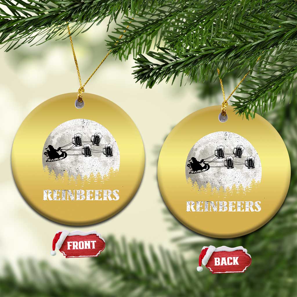 Funny Xmas Beers Christmas Ornament Reinbeers Santa Sleigh Moon TS11 Circle Gold Print Your Wear