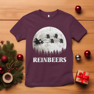 Funny Christmas Beers T Shirt Reinbeers Santa Sleigh Moon TS11 Maroon Print Your Wear