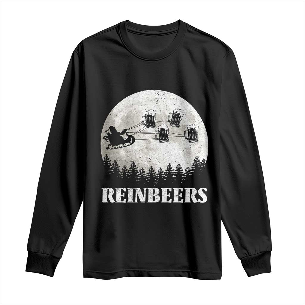 Funny Christmas Beers Long Sleeve Shirt Reinbeers Santa Sleigh Moon TS11 Black Print Your Wear