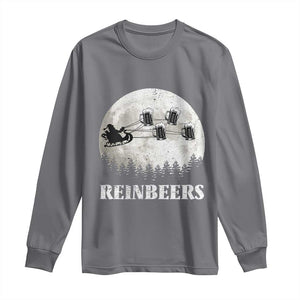 Funny Christmas Beers Long Sleeve Shirt Reinbeers Santa Sleigh Moon TS11 Charcoal Print Your Wear