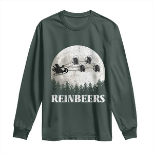 Funny Christmas Beers Long Sleeve Shirt Reinbeers Santa Sleigh Moon TS11 Dark Forest Green Print Your Wear