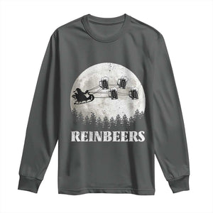 Funny Christmas Beers Long Sleeve Shirt Reinbeers Santa Sleigh Moon TS11 Dark Heather Print Your Wear