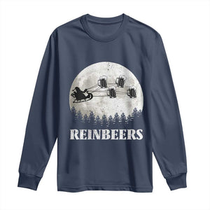 Funny Christmas Beers Long Sleeve Shirt Reinbeers Santa Sleigh Moon TS11 Navy Print Your Wear