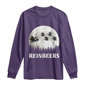 Funny Christmas Beers Long Sleeve Shirt Reinbeers Santa Sleigh Moon TS11 Purple Print Your Wear