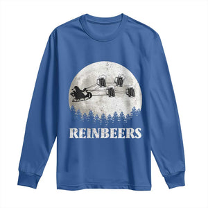 Funny Christmas Beers Long Sleeve Shirt Reinbeers Santa Sleigh Moon TS11 Royal Blue Print Your Wear