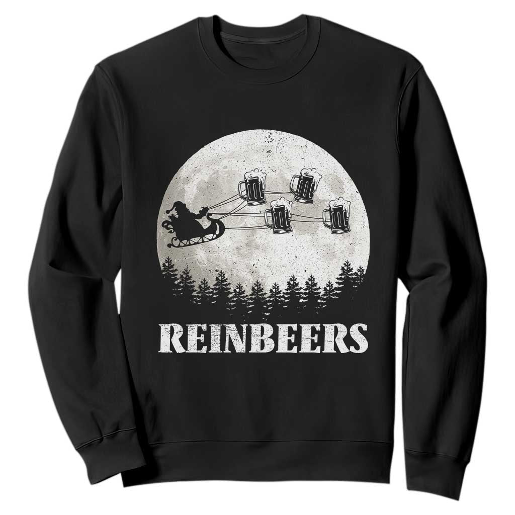 Funny Christmas Beers Sweatshirt Reinbeers Santa Sleigh Moon TS11 Black Print Your Wear