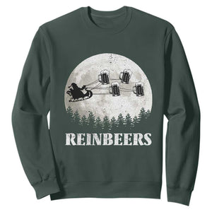 Funny Christmas Beers Sweatshirt Reinbeers Santa Sleigh Moon TS11 Dark Forest Green Print Your Wear