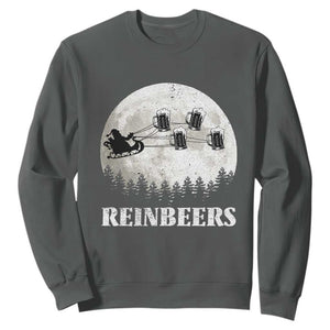 Funny Christmas Beers Sweatshirt Reinbeers Santa Sleigh Moon TS11 Dark Heather Print Your Wear