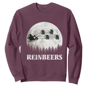 Funny Christmas Beers Sweatshirt Reinbeers Santa Sleigh Moon TS11 Maroon Print Your Wear