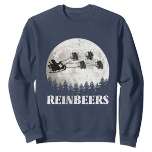 Funny Christmas Beers Sweatshirt Reinbeers Santa Sleigh Moon TS11 Navy Print Your Wear