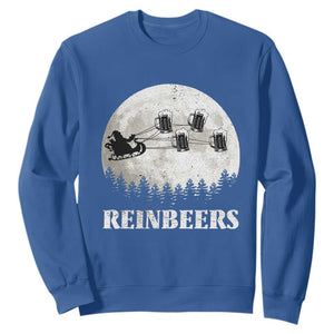 Funny Christmas Beers Sweatshirt Reinbeers Santa Sleigh Moon TS11 Royal Blue Print Your Wear