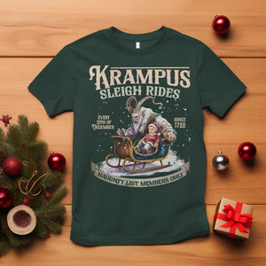 Yule T Shirt Krampus Sleigh Rides For Naughty List Members Only Xmas TS11 Dark Forest Green Print Your Wear