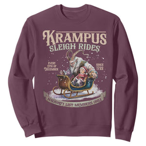 Yule Sweatshirt Krampus Sleigh Rides For Naughty List Members Only Xmas TS11 Maroon Print Your Wear