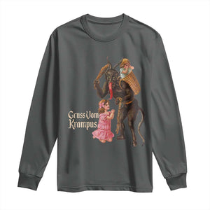 Christmas Creepy Krampus Long Sleeve Shirt Greetings From Gruss Vom Krampus TS11 Dark Heather Print Your Wear