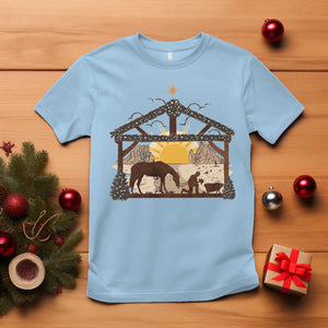 Christmas Western T Shirt True Story Jesus Cowboy Nativity Scene TS11 Light Blue Print Your Wear