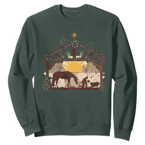 Christmas Western Sweatshirt True Story Jesus Cowboy Nativity Scene TS11 Dark Forest Green Print Your Wear