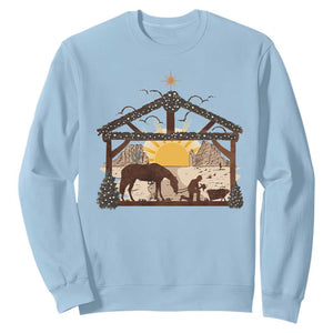 Christmas Western Sweatshirt True Story Jesus Cowboy Nativity Scene TS11 Light Blue Print Your Wear