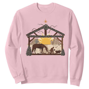 Christmas Western Sweatshirt True Story Jesus Cowboy Nativity Scene TS11 Light Pink Print Your Wear