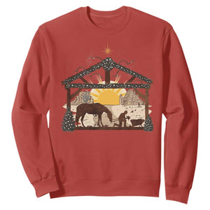 Christmas Western Sweatshirt True Story Jesus Cowboy Nativity Scene TS11 Red Print Your Wear