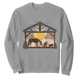 Christmas Western Sweatshirt True Story Jesus Cowboy Nativity Scene TS11 Sport Gray Print Your Wear