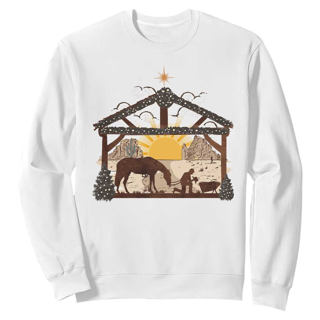 Christmas Western Sweatshirt True Story Jesus Cowboy Nativity Scene TS11 White Print Your Wear