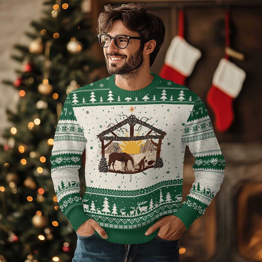Xmas Western Ugly Christmas Sweater True Story Jesus Cowboy Nativity Scene TS11 Green Print Your Wear