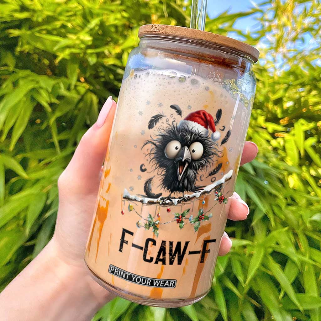Funny F Caw F Christmas Crow Glass Can Santa Raven Xmas Holiday Snowflake TS11 White Print Your Wear