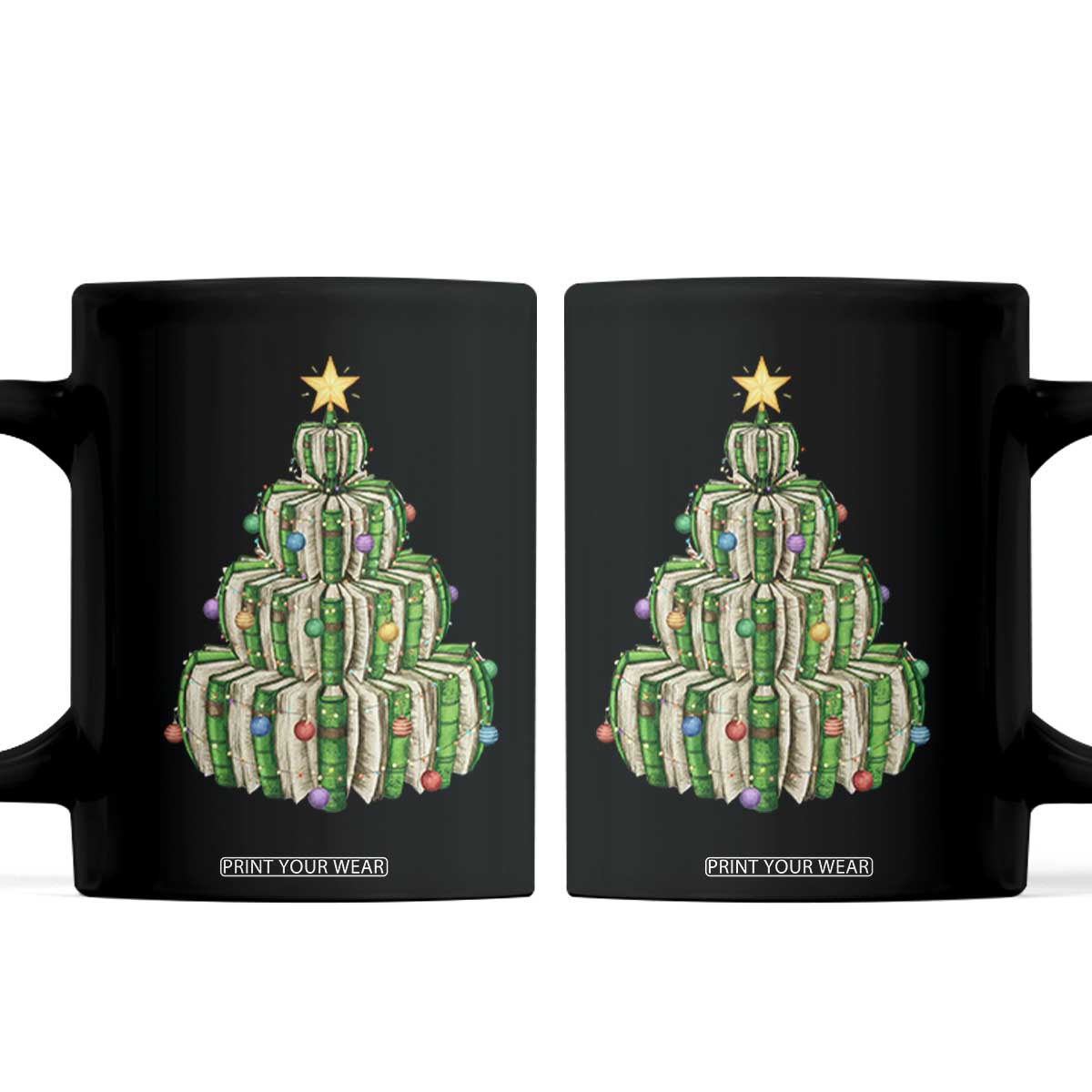 Book Christmas Tree Book Lover Teacher Librarian Coffee Mug TS11 Black Print Your Wear