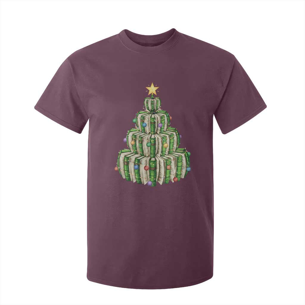 Book Christmas Tree Book Lover Teacher Librarian T Shirt For Kid TS11 Maroon Print Your Wear