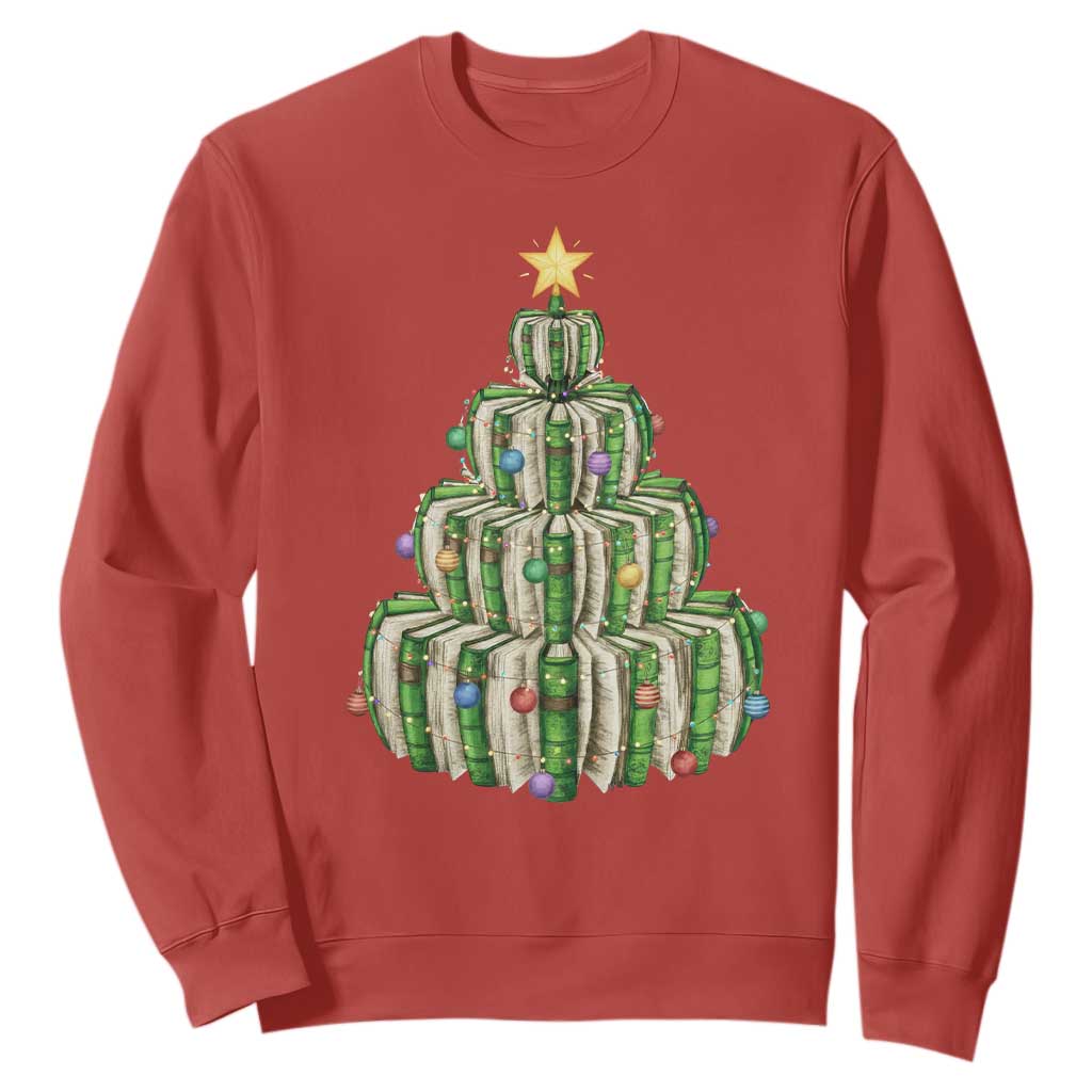 Book Christmas Tree Book Lover Teacher Librarian Sweatshirt TS11 Red Print Your Wear