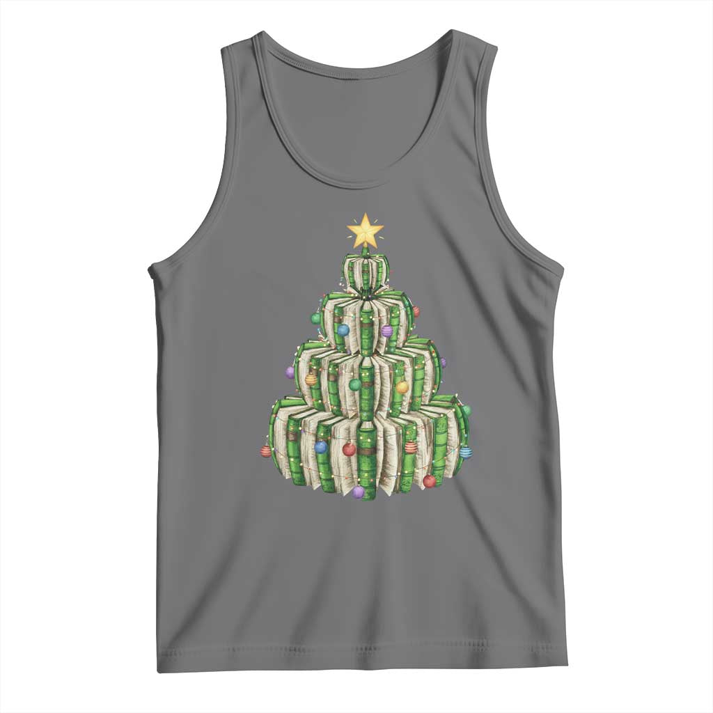 Book Christmas Tree Book Lover Teacher Librarian Tank Top TS11 Black Heather Print Your Wear