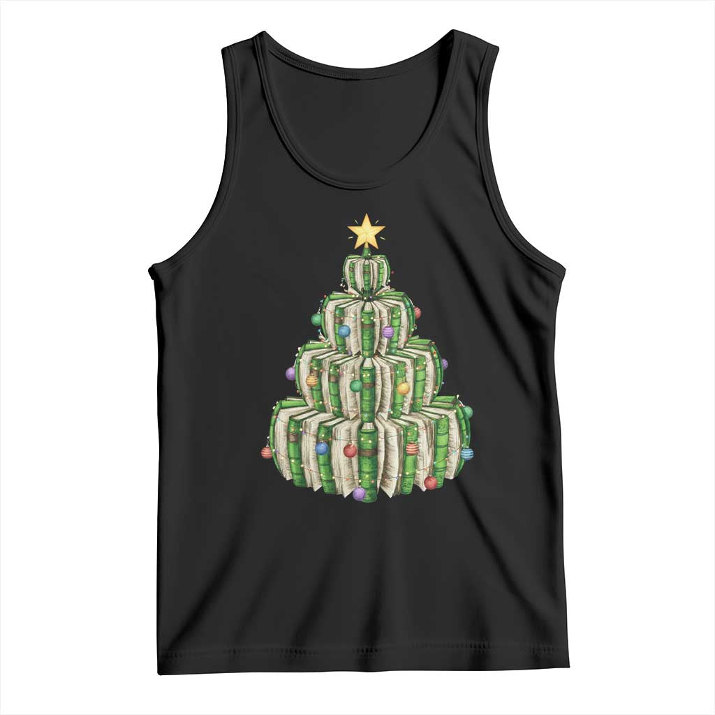 Book Christmas Tree Book Lover Teacher Librarian Tank Top TS11 Black Print Your Wear