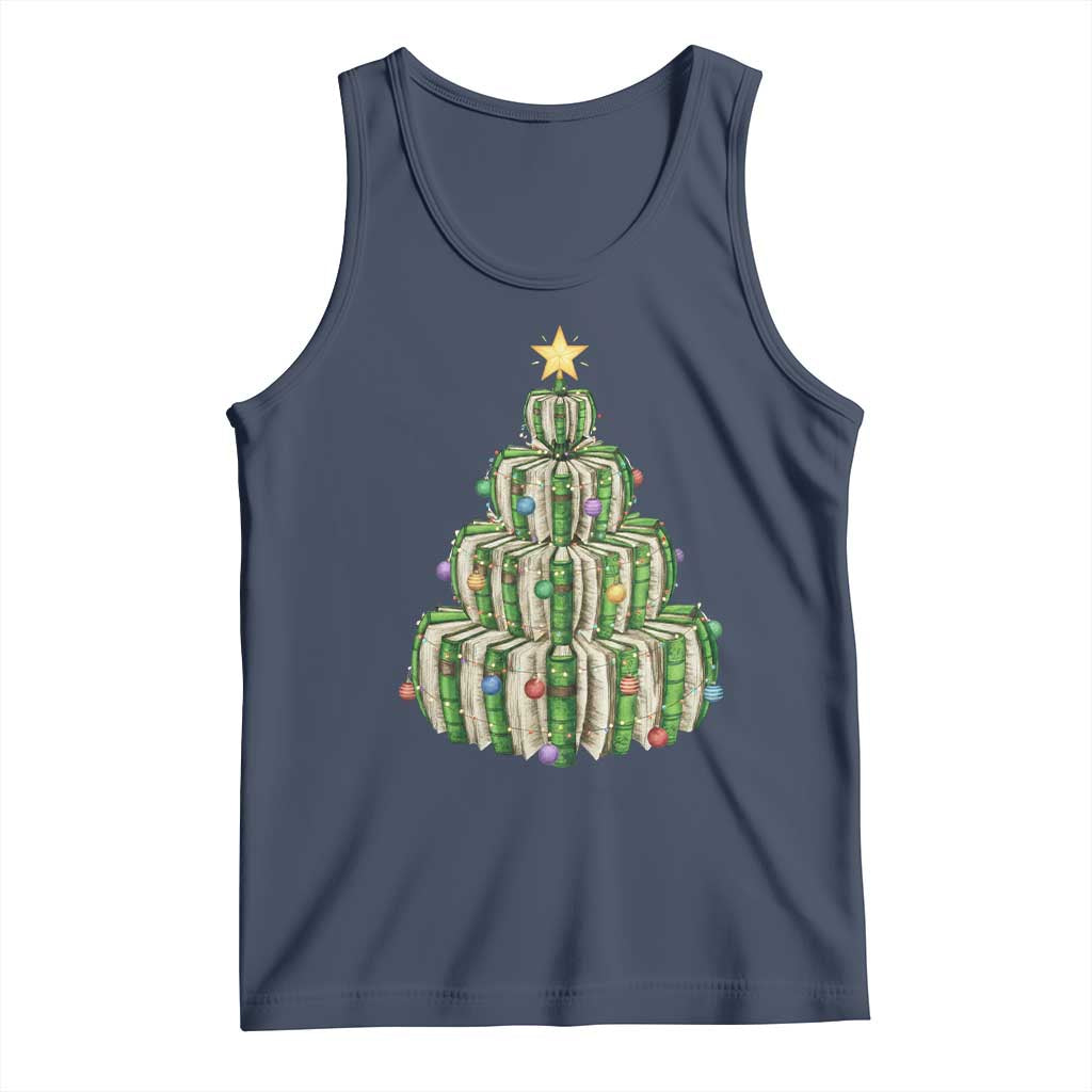 Book Christmas Tree Book Lover Teacher Librarian Tank Top TS11 Navy Print Your Wear