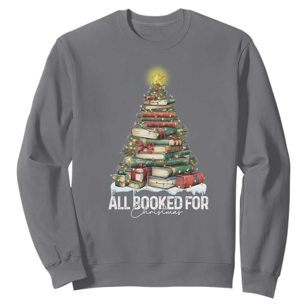 All Booked For Christmas Sweatshirt Xmas Tree Lights Book Lover TS11 Charcoal Print Your Wear