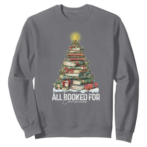 All Booked For Christmas Sweatshirt Xmas Tree Lights Book Lover TS11 Charcoal Print Your Wear