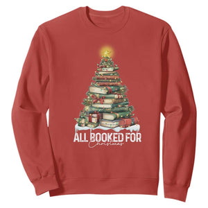 All Booked For Christmas Sweatshirt Xmas Tree Lights Book Lover TS11 Red Print Your Wear