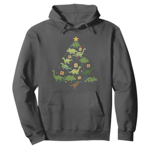 Funny Christmas Dinosaur Hoodie Dino Xmas Tree Rex Paleontologist TS11 Dark Heather Print Your Wear