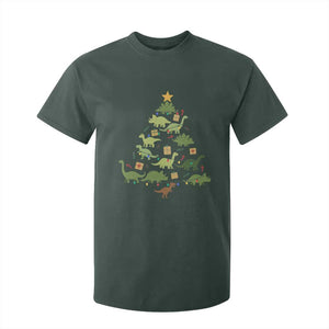 Funny Christmas Dinosaur T Shirt For Kid Dino Xmas Tree Rex Paleontologist TS11 Dark Forest Green Print Your Wear