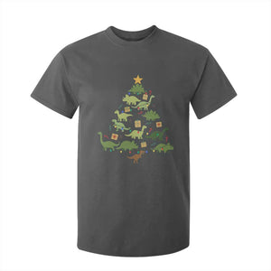 Funny Christmas Dinosaur T Shirt For Kid Dino Xmas Tree Rex Paleontologist TS11 Dark Heather Print Your Wear
