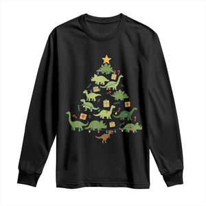 Funny Christmas Dinosaur Long Sleeve Shirt Dino Xmas Tree Rex Paleontologist TS11 Black Print Your Wear