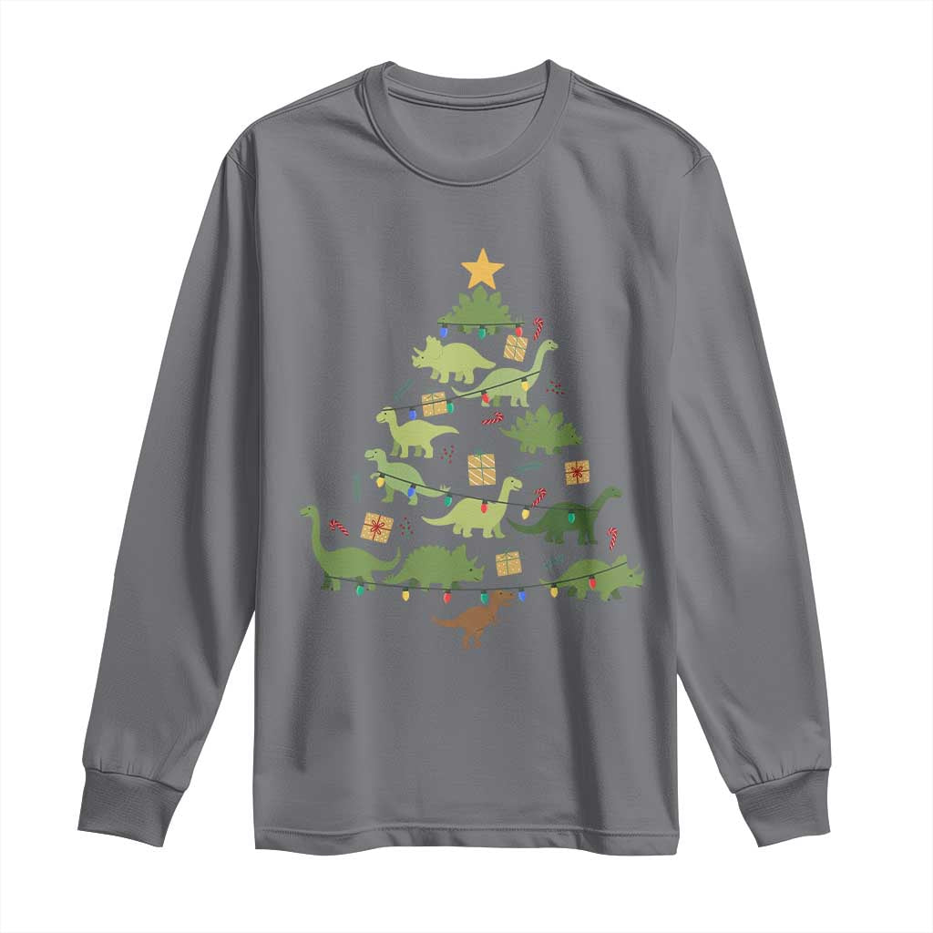 Funny Christmas Dinosaur Long Sleeve Shirt Dino Xmas Tree Rex Paleontologist TS11 Charcoal Print Your Wear