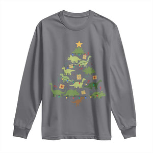 Funny Christmas Dinosaur Long Sleeve Shirt Dino Xmas Tree Rex Paleontologist TS11 Charcoal Print Your Wear