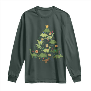 Funny Christmas Dinosaur Long Sleeve Shirt Dino Xmas Tree Rex Paleontologist TS11 Dark Forest Green Print Your Wear